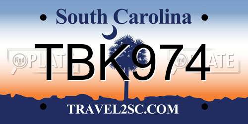 TBK974 South Carolina License Plate