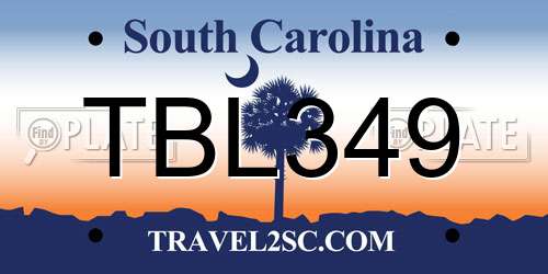 TBL349 South Carolina License Plate