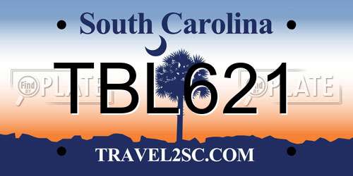 TBL621 South Carolina License Plate