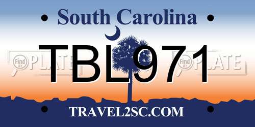 TBL971 South Carolina License Plate