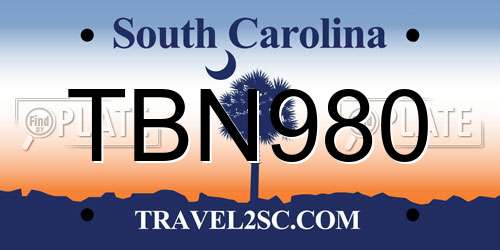 TBN980 South Carolina License Plate