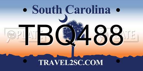 TBQ488 South Carolina License Plate