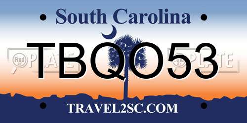 TBQO53 South Carolina License Plate