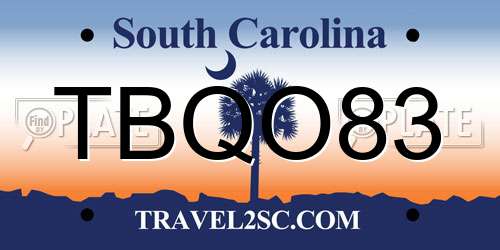 TBQO83 South Carolina License Plate