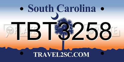 TBT3258 South Carolina License Plate