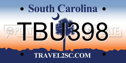 TBU398 South Carolina License Plate