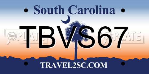 TBVS67 South Carolina License Plate