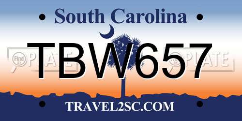 TBW657 South Carolina License Plate
