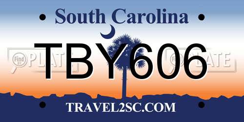 TBY606 South Carolina License Plate