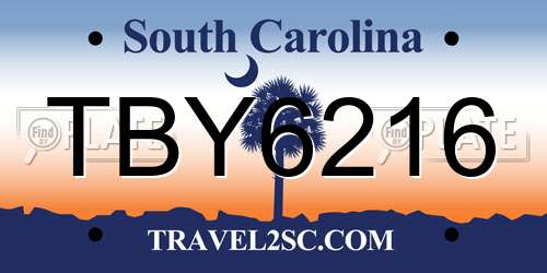 TBY6216 South Carolina License Plate