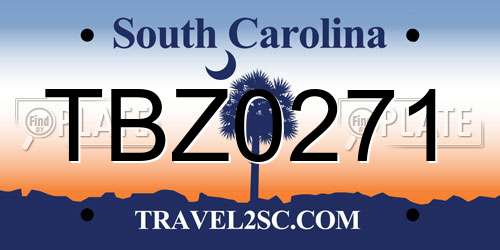 TBZ0271 South Carolina License Plate