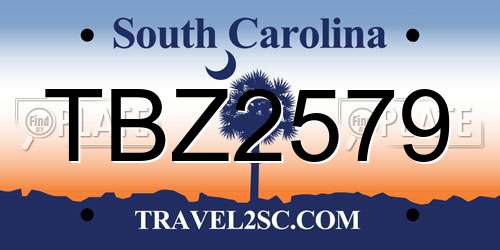 TBZ2579 South Carolina License Plate