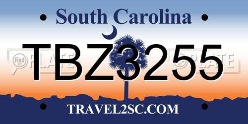 TBZ3255 South Carolina License Plate