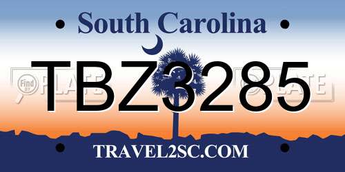 TBZ3285 South Carolina License Plate