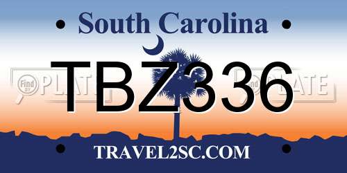 TBZ336 South Carolina License Plate