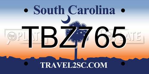 TBZ765 South Carolina License Plate