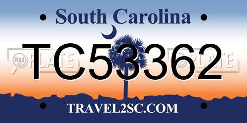 TC53362 South Carolina License Plate