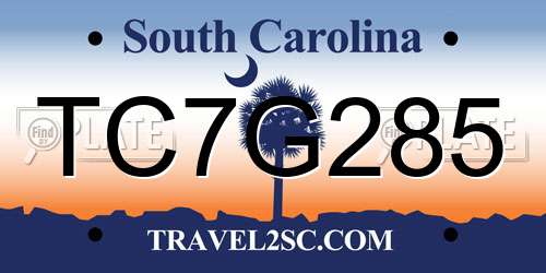 TC7G285 South Carolina License Plate