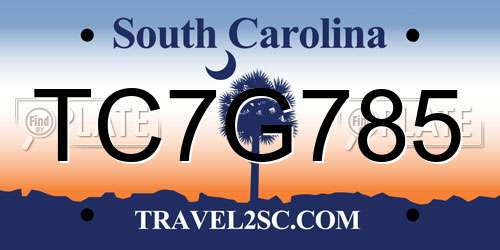 TC7G785 South Carolina License Plate