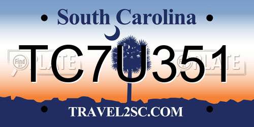TC7U351 South Carolina License Plate