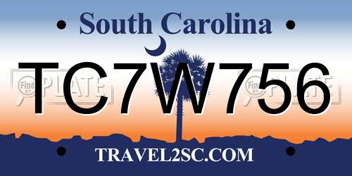 TC7W756 South Carolina License Plate