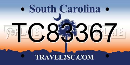 TC83367 South Carolina License Plate
