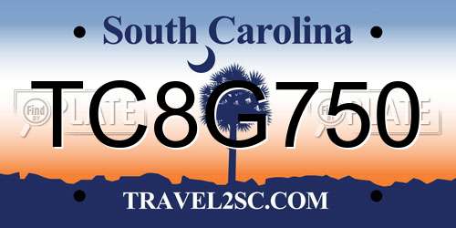 TC8G750 South Carolina License Plate