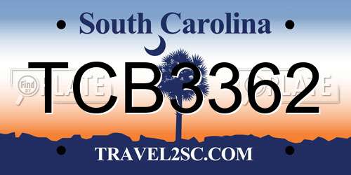TCB3362 South Carolina License Plate