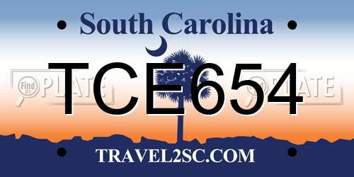TCE654 South Carolina License Plate