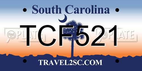 TCF521 South Carolina License Plate
