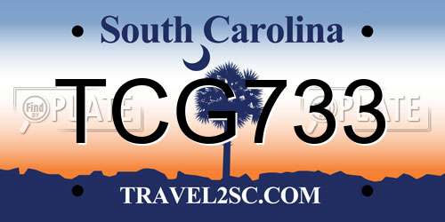 TCG733 South Carolina License Plate