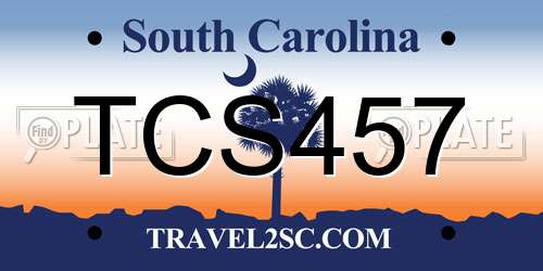 TCS457 South Carolina License Plate