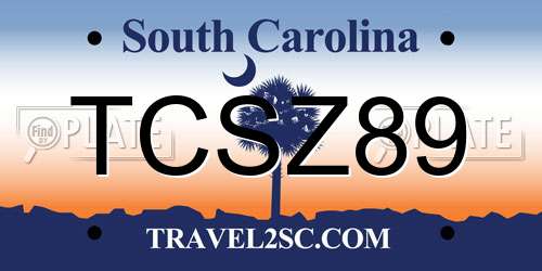 TCSZ89 South Carolina License Plate