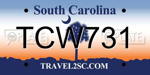 TCW731 South Carolina License Plate