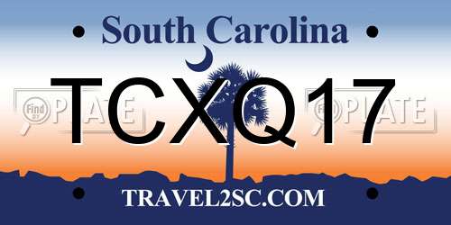 TCXQ17 South Carolina License Plate