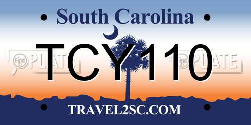 TCY110 South Carolina License Plate