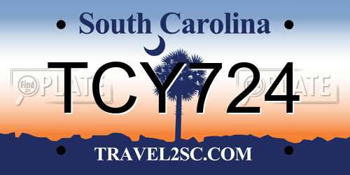 TCY724 South Carolina License Plate