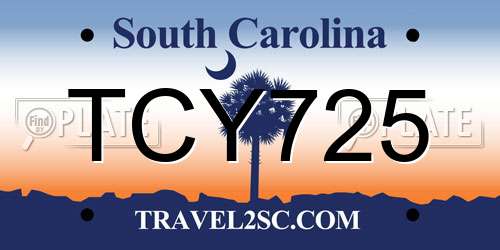 TCY725 South Carolina License Plate