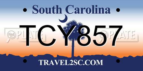 TCY857 South Carolina License Plate