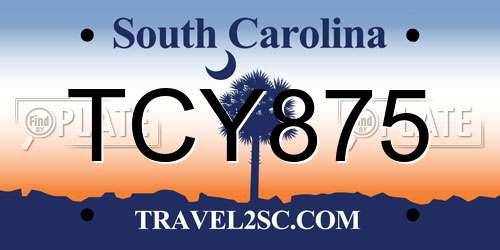 TCY875 South Carolina License Plate