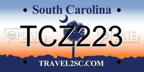 TCZ223 South Carolina License Plate