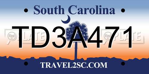 TD3A471 South Carolina License Plate