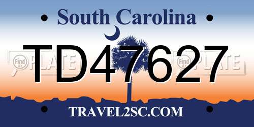 TD47627 South Carolina License Plate