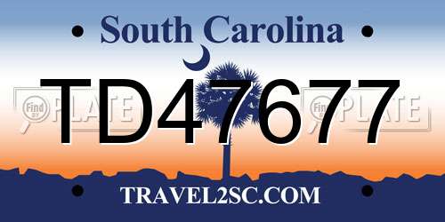TD47677 South Carolina License Plate