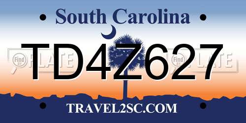 TD4Z627 South Carolina License Plate