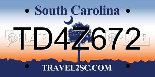 TD4Z672 South Carolina License Plate