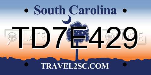 TD7E429 South Carolina License Plate