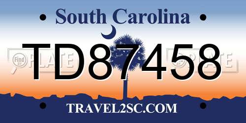 TD87458 South Carolina License Plate
