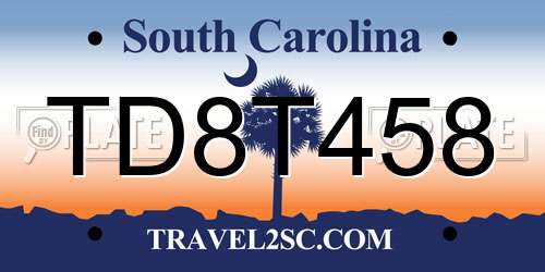 TD8T458 South Carolina License Plate