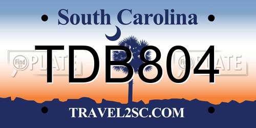 TDB804 South Carolina License Plate